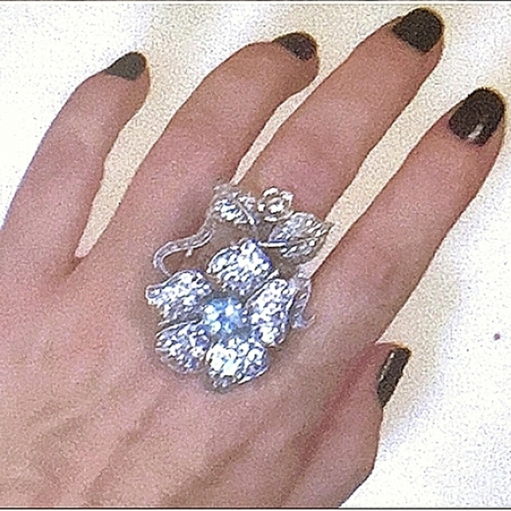 Designer Aquamarine and Topaz Silver Ring